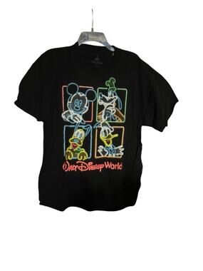 Disney Parks Authentic Neon Mickey Mouse Goofy Pluto Donald T Shirt Large Men’s